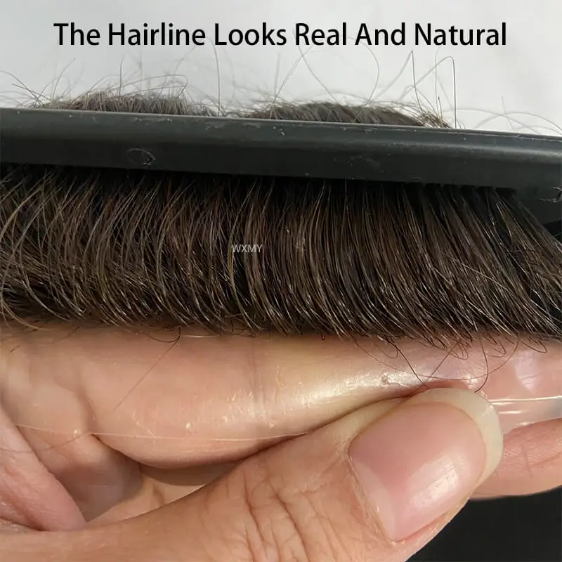 Masculino respirável francês peruca de renda, PU masculino cabelo prótese, natural remy cabelo humano peças, sistemas unidade toupee para homens