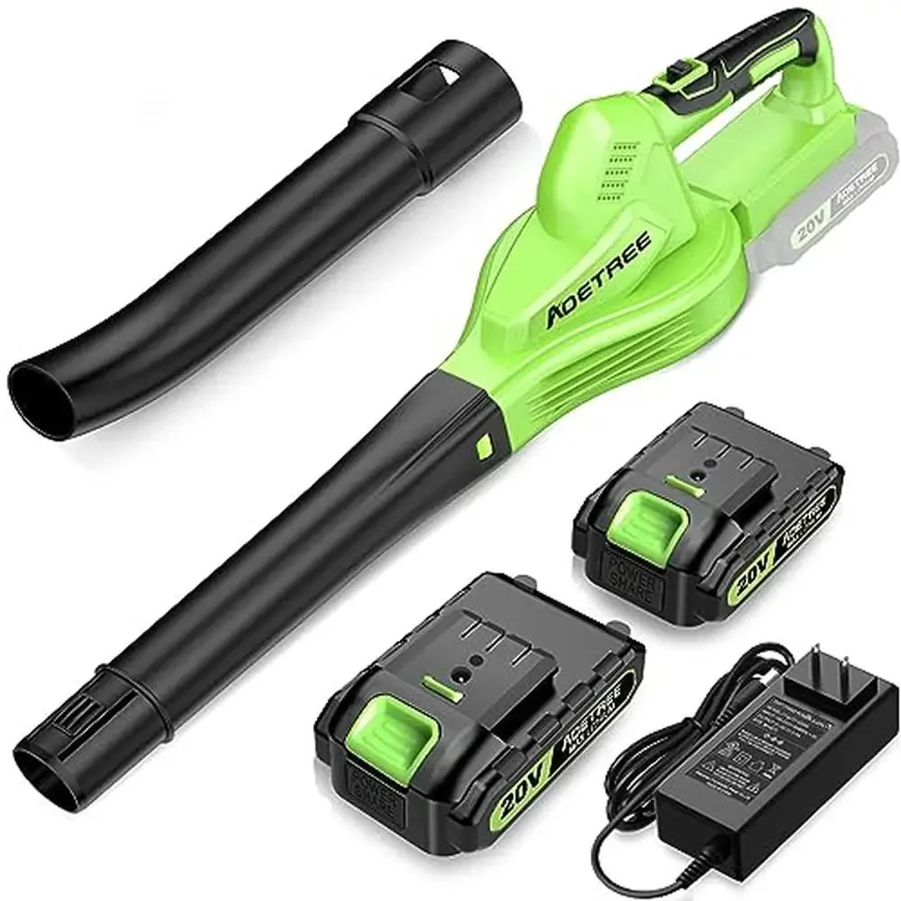 Cordless Lightweight Electric Leaf Blower 20V Small Handheld Blower with 2 Batteries & Charger Powerful Turbine Engine Up to