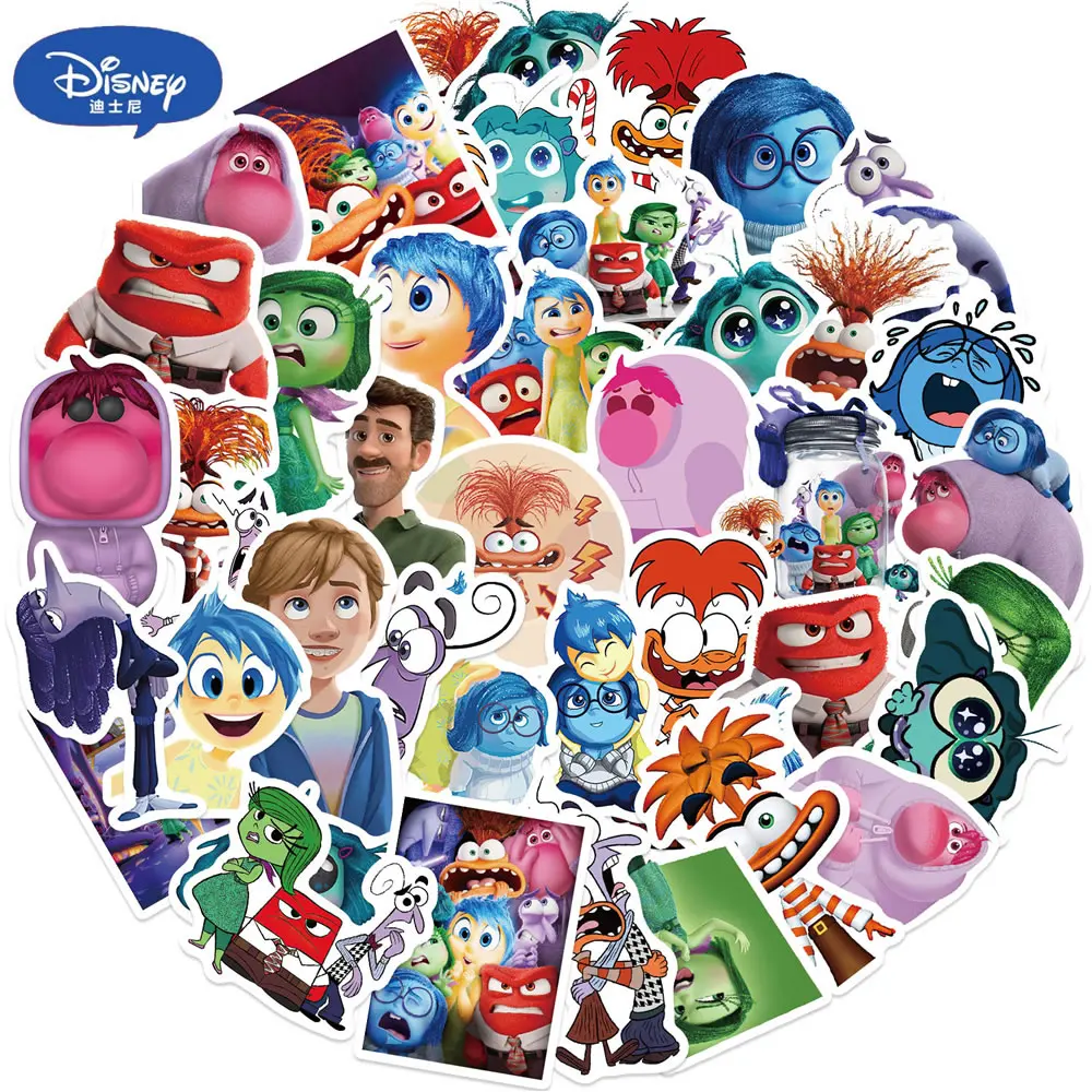 50pcs Inside Out 2 Stickers Disney Cartoon Anime Sticker Cute Skateboard Fridge Suitcase Phone Book Graffiti Kids Girl Gift Toy