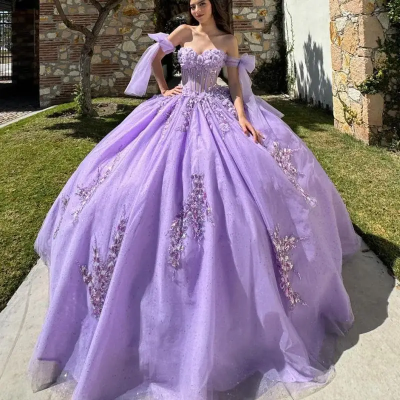 

Сиреневые платья для Quinceanera 2024, платья принцессы для выпускного вечера и дня рождения для девочек, милое платье принцессы 15 16, платья