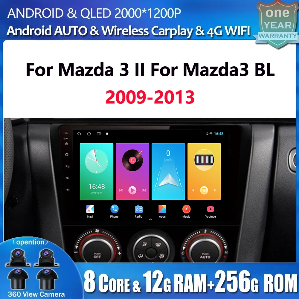 

For Mazda 3 II For Mazda3 BL 2009-2013 Car Radio Carplay GPS Navigation Android 14 Auto Stereo Multimedia Player Wifi Bluetooth