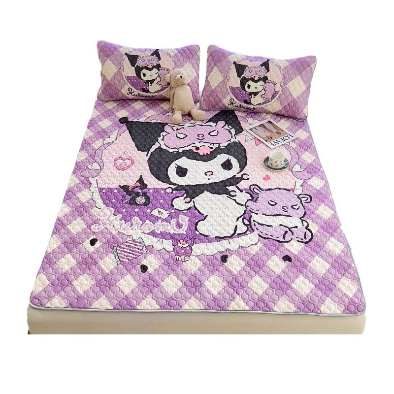 Miniso Kuromi Summer Ice Silk Latex Mat vestito a tre pezzi Kawaii Cartoon bambini studente dormitorio Soft Summer Sleeping Mat Gift