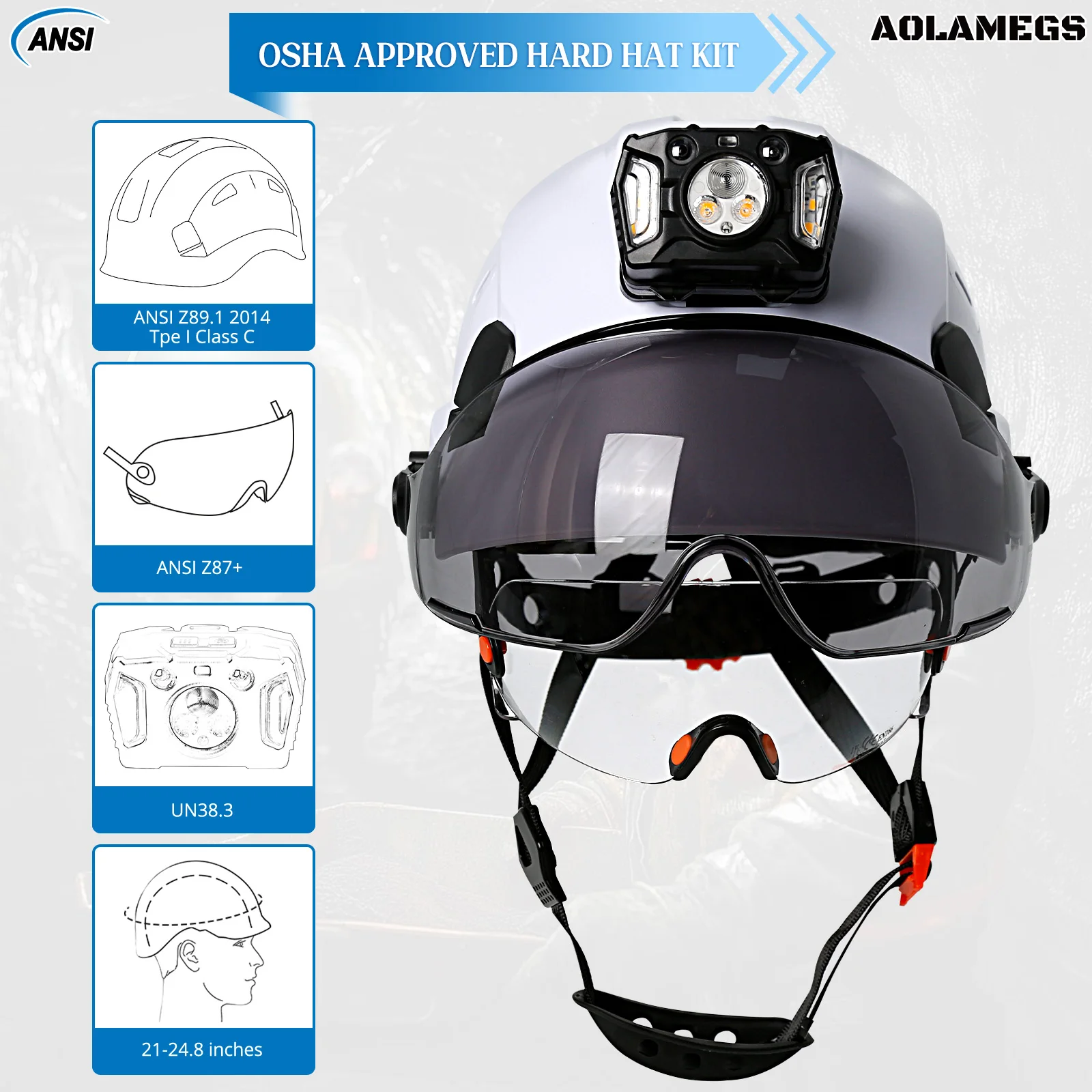 Construction Safety Helmet with Head Lamp Double Visors ANSI CE Hard Hat Industrial Engineer Work Protective Cap