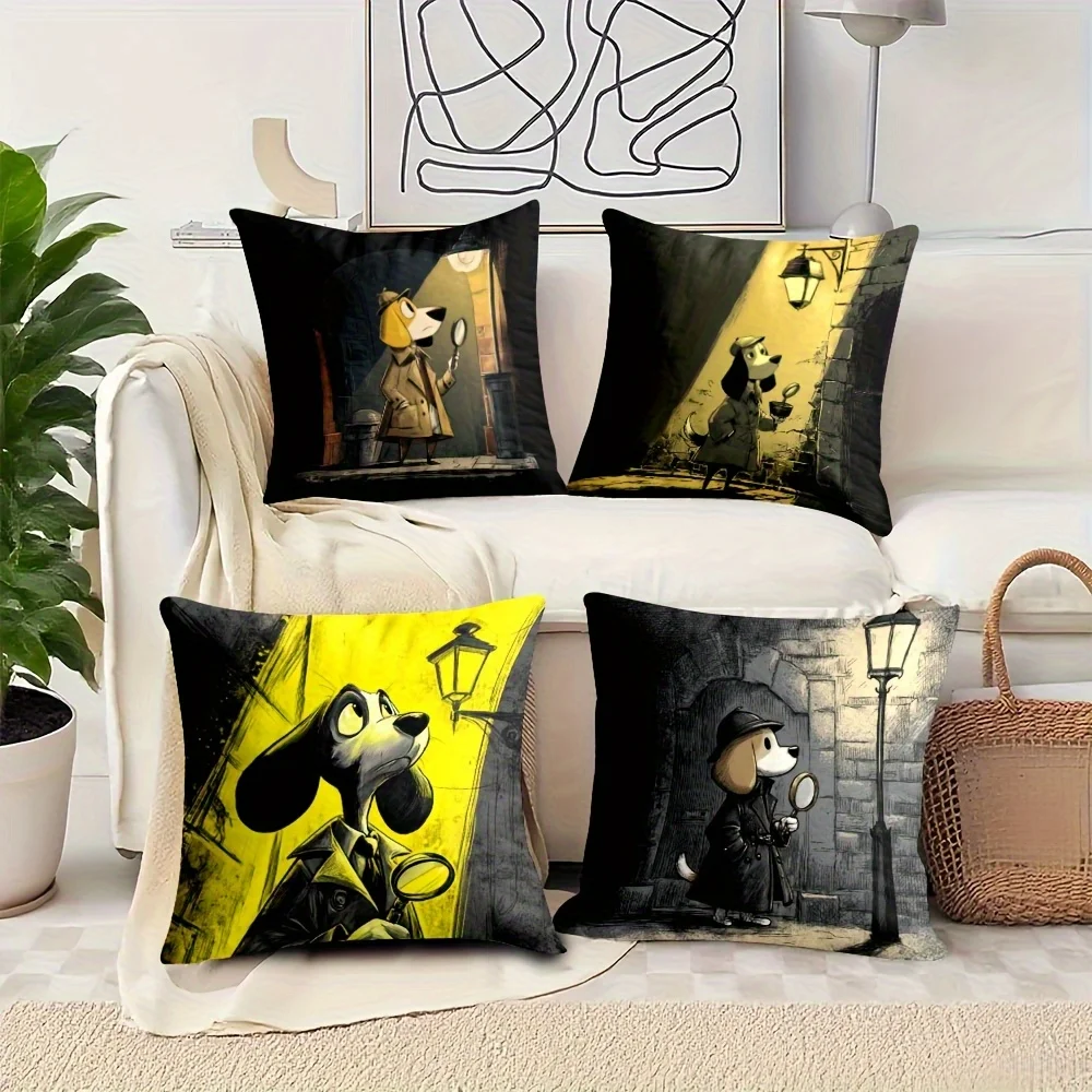 Penglai Dog Detective Theme digital printing pillow cover Short plush Suitable living rooms bedrooms sofas throw cushion cover