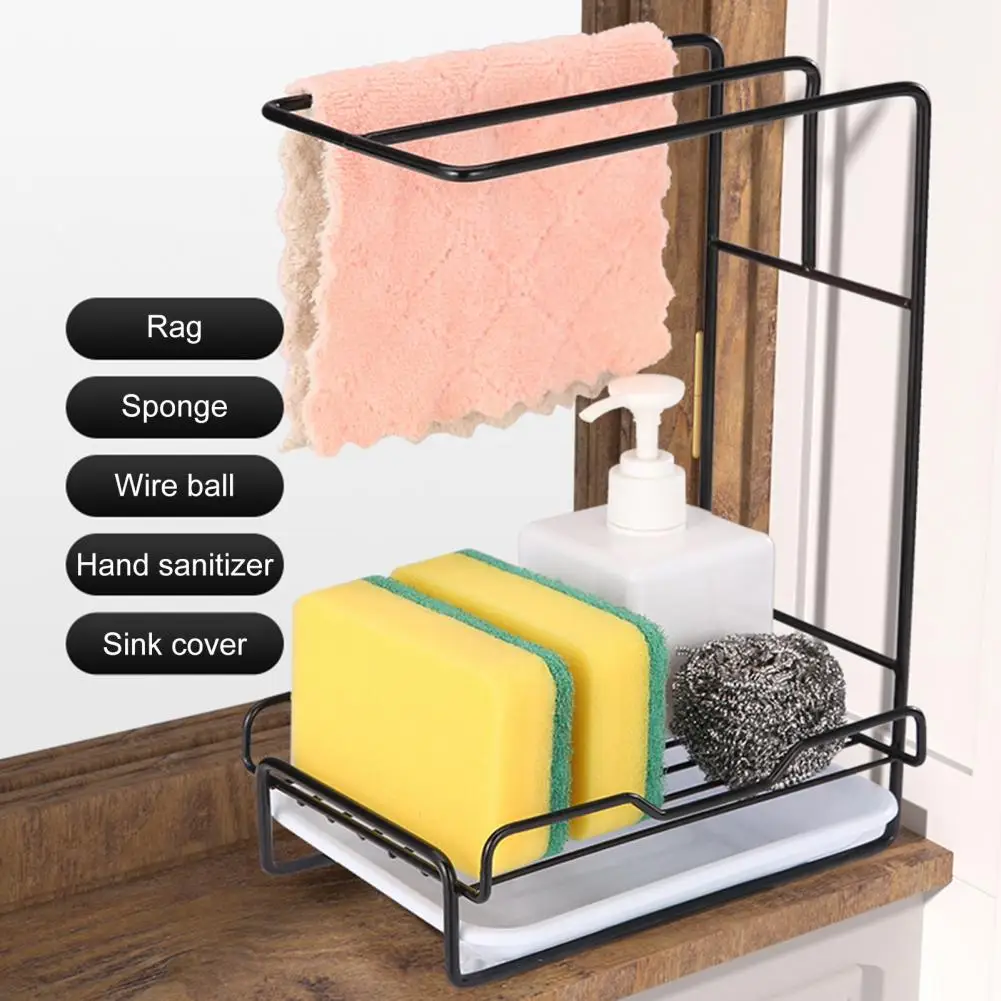 Easy Installation Storage Rack Wall-mounted Kitchen Storage Rack Space-saving Sponge Towel Holder No-hole Punching for Home