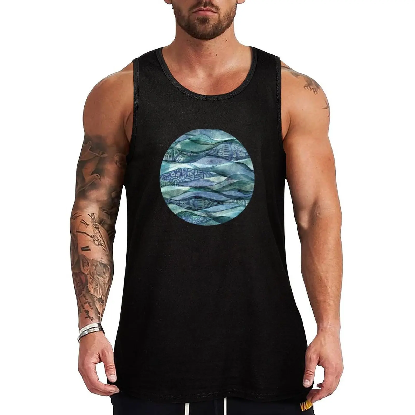 Boho Ocean at Dawn Watercolor Abstract Tank Top Stretch Fabric Tank Top Flexible Comfort Sleeveless