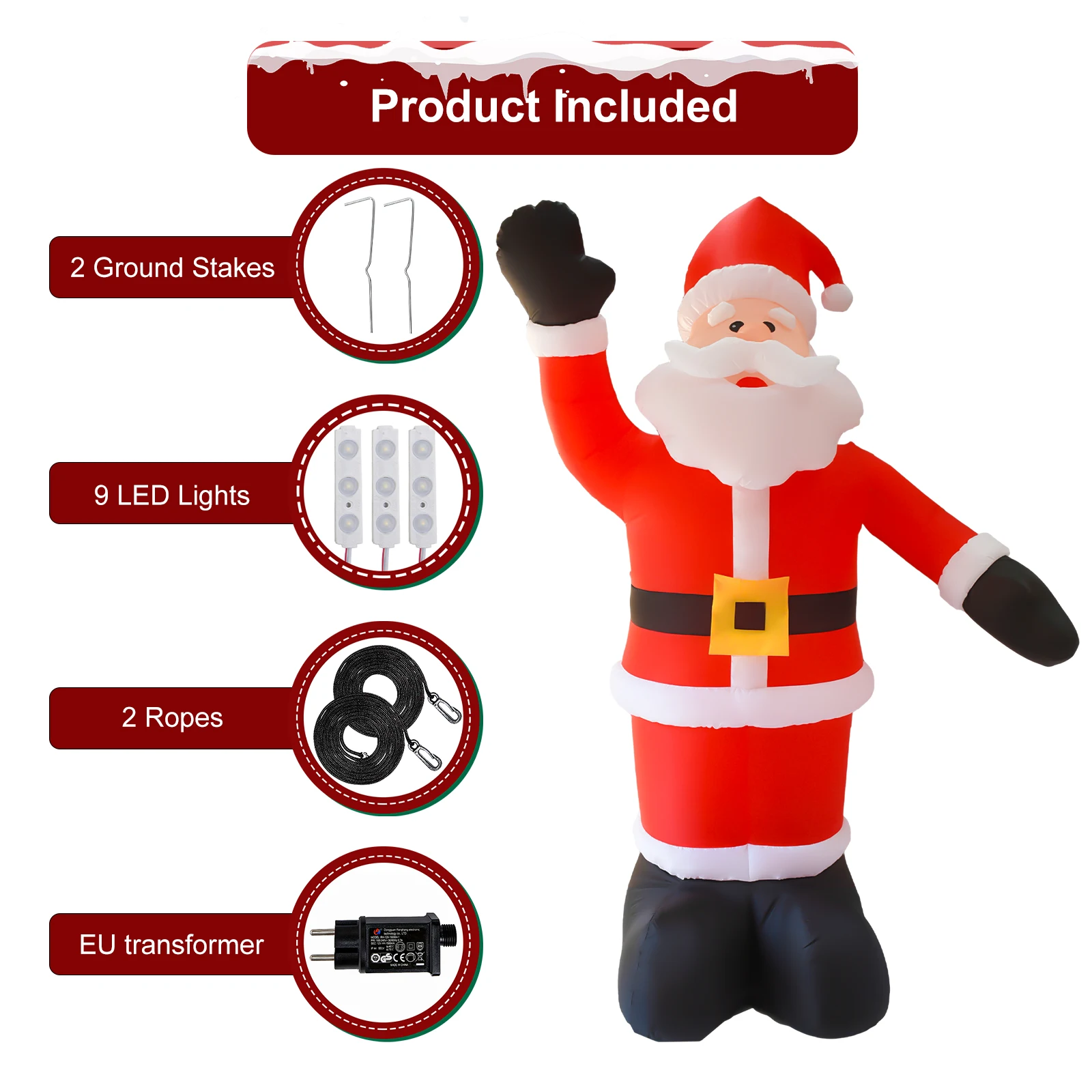 8FT Tall Inflatables Santa Claus Waterproof 9 LED Light Inflatable Santa Christmas Decoration for Holiday Xmas Party Garden Yard