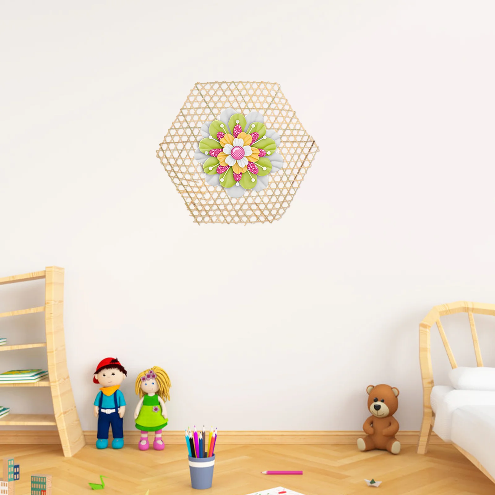 

10Pcs Bamboo Weaving Pendants DIY Creative Hanging Wall Decor Hexagonal Home Decoration Craft Gift for Kids