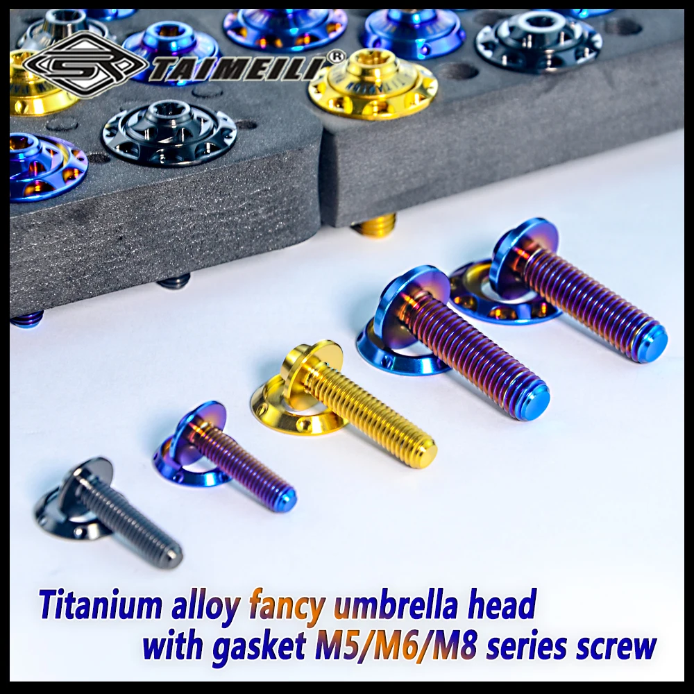 TAIMEILI 1pcs Titanium alloy screw fancy umbrella head screw with gasket M5M6M8x15-45mm motorcycle decoration modification