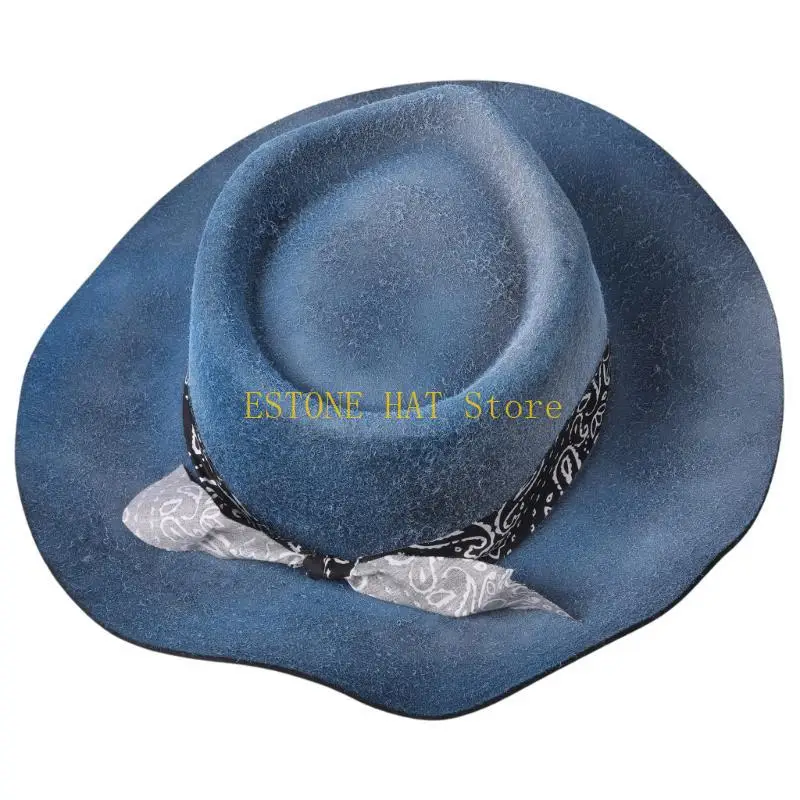 

49MF Шерстяная шляпа Хомбург Шерстяная Панама Подарок для парня Ковбойские шляпы с широкими полями