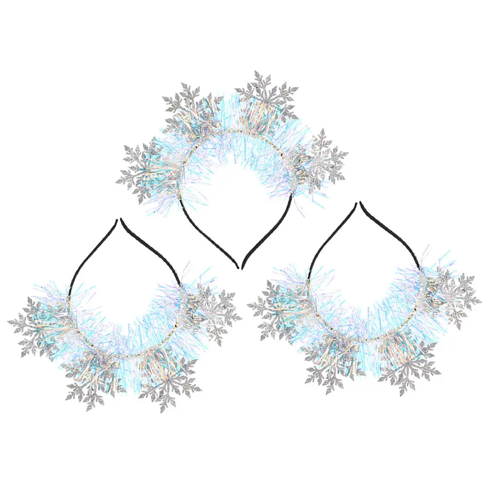 3Pcs Snowflakes Headband Glitter Christmas Headband for Women and Girls Party Hair Accessory Decorative Photo Prop Lightweight