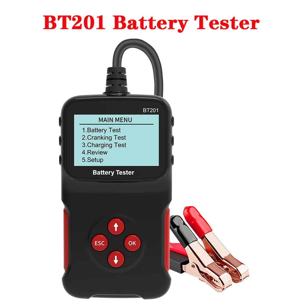 BT201 12V Automobile Battery Tester Detectable for 100-2000 CCA Common Flooded Batteries/ AGM-Flat/ AGM Spiral/ GEL Ba-ttery