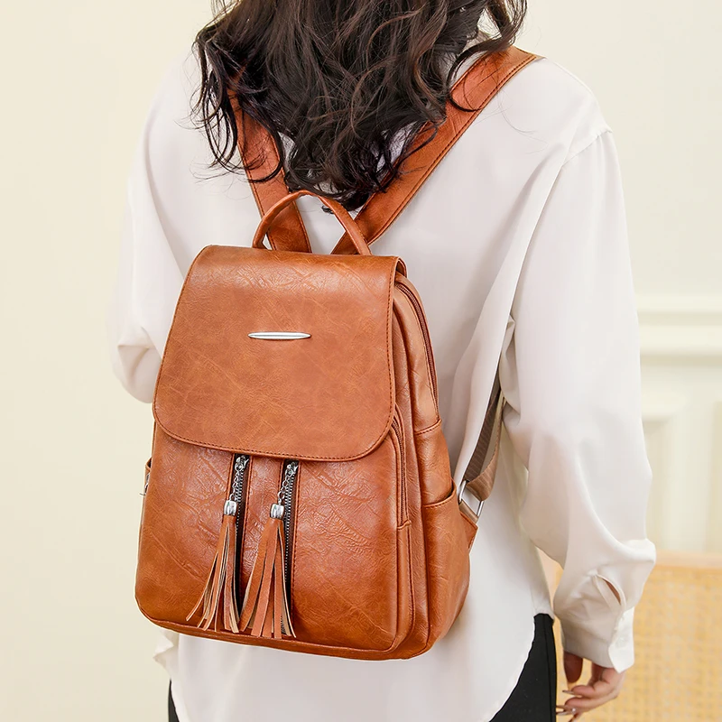 4 Color Optional Bags Girl Travel Kapsack Fashionable Solid Color PU Leather Backpacks Luxury Women\'s Designer Brand Mochilas