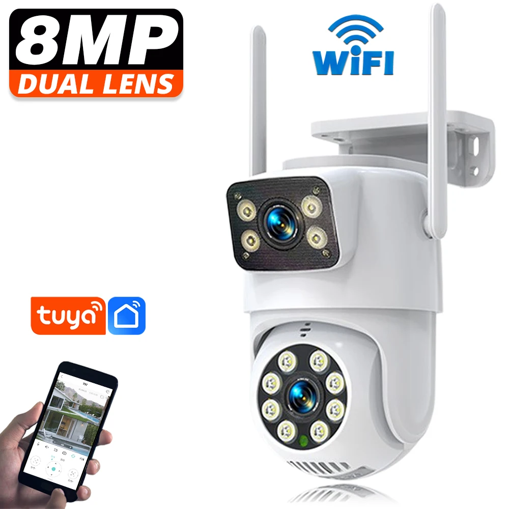 

Tuya Smart Life Wireless Outdoor 360° ° Wi-Fi камера безопасности с двумя экранами 4K 8MP IP-камера видеонаблюдения для умного дома CCTV PTZ