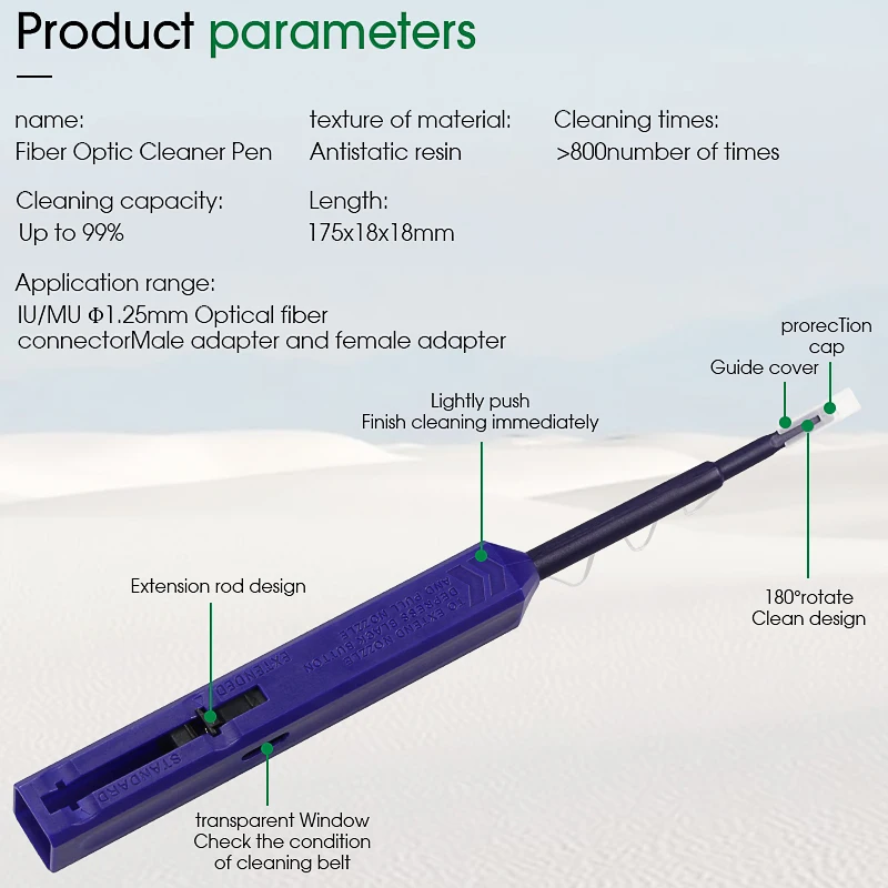 LC/SC/FC/ST temizleyici aracı 1.25mm ve 2.5mm Fiber optik temizleme kalem evrensel bağlayıcı 800 temizler Fiber optik temizleyici