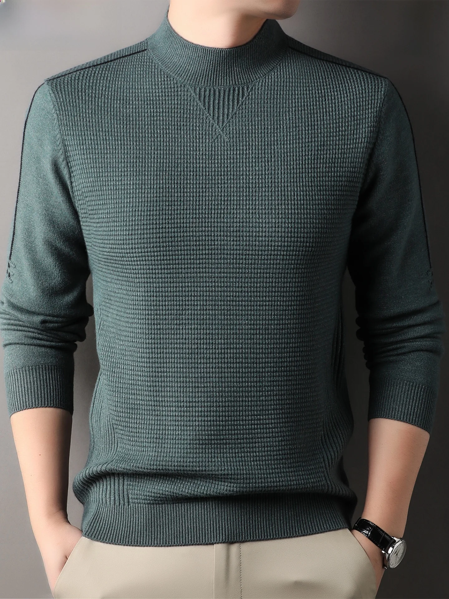 

Warm Thiened f-High Collar Knitted Sweater for Men Casual Busin Autumn Winter Polyester Fiber Soft Long Sve Base S...