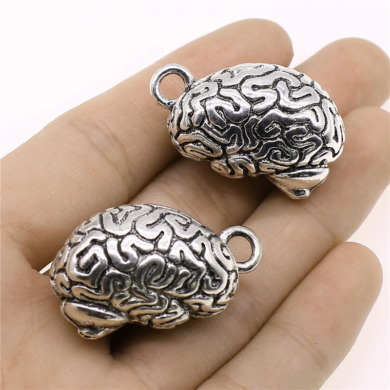 2pcs 21x37mm Charms Human Brain DIY Jewelry Findings Antique Silver Color For Necklace Making