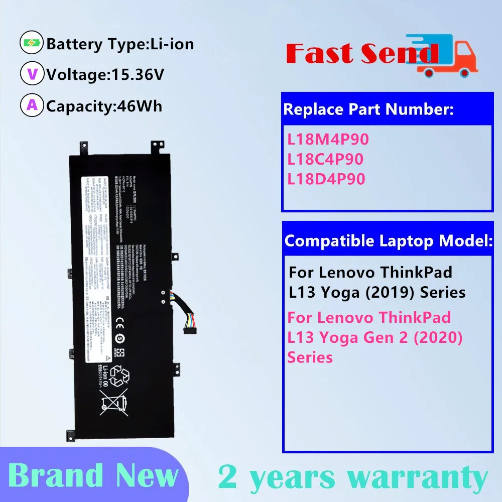 

L18C4P90 Аккумулятор для ноутбука Lenovo ThinkPad L13 Yoga (2019) Gen 2 (2020) Series L18M4P90 L18D4P90 20R5 20R6 SB10T83177