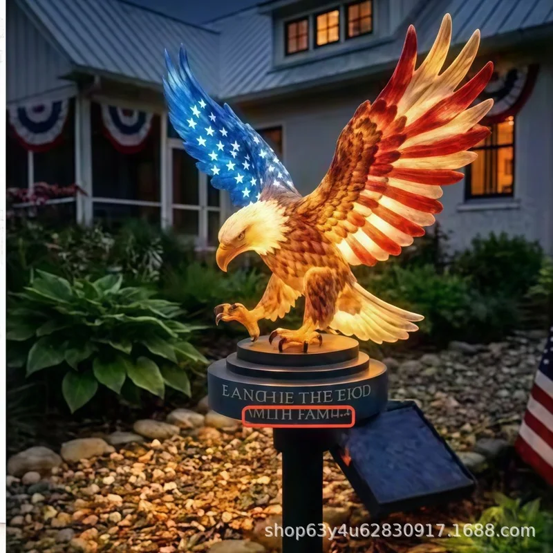 Popular and novel American flag eagle solar-powered garden decoration resin craft for Independence Day and holidays