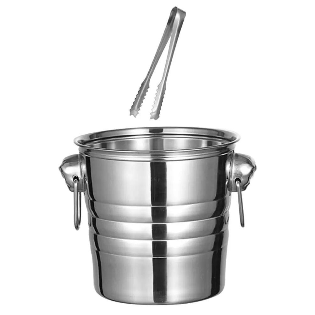 

1 set Stainless Steel Bucket Household Party Ice Bucket Metal Lid Storage Can Clamp Beer Cooler Bar Accessories