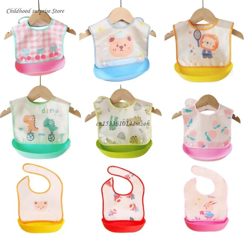 Cartoon Feeding Bib Baby Detachable EVA Bibs Soft Waterproof Bib with Food Catcher Pocket for Girls Boys Toddlers Dropship