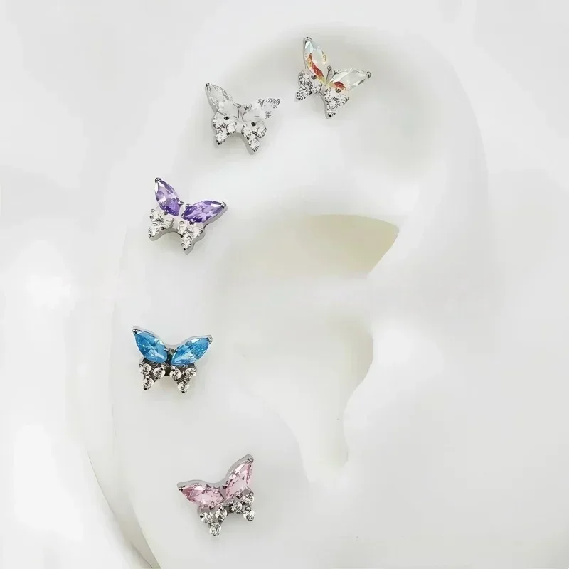 G23 Titan 16G CZ Schmetterling Ohrknochenstecker mit Innengewinde Labret Tragus Helix Knorpel Lippenpiercing Ringe Schmuck Ohrringe – Detail 7