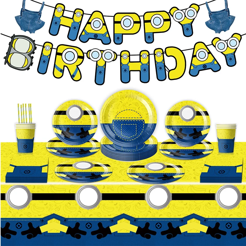 Table Cloth Disposable - Miniones Plate Cup Kit Gift Bag