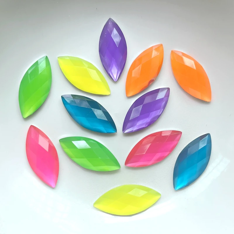 Beautiful pearlescent jelly horse eye Resin Rhinestone DIY jewelry decorative accessories Flat back 24pcs/lot 10*23mm