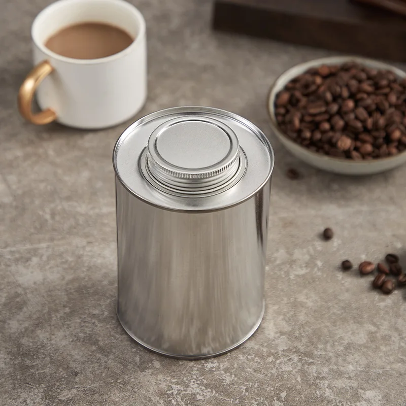 Silver 250ml Round Coffee Bean Storage Can Tank Kitchen Screw Cap Coffee Powder Sugar Tinplate Organzier Container Packaging Box