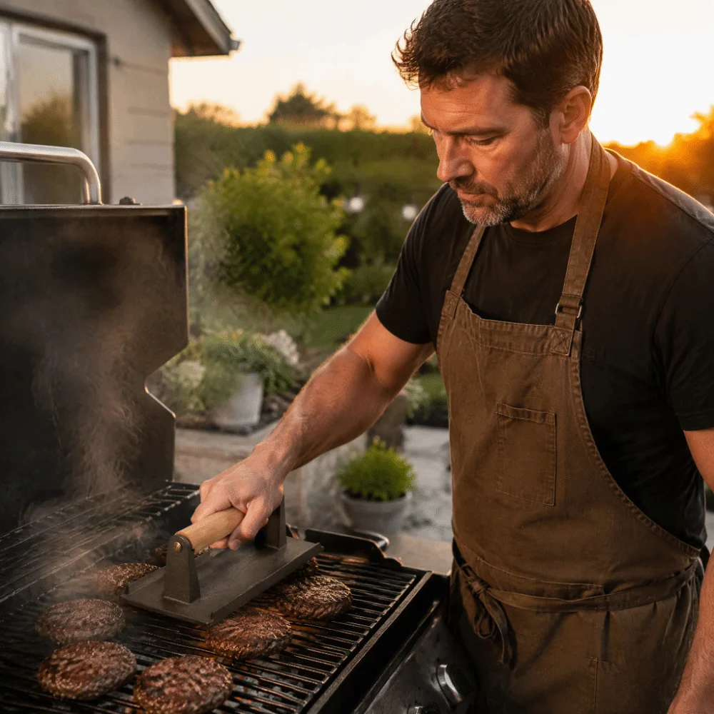 Cast Iron Cast Iron Grill Press Wood Handle Rectangular Shape Burger Press Sturdy Build Easy to Use Bacon Press Griddle Cooking