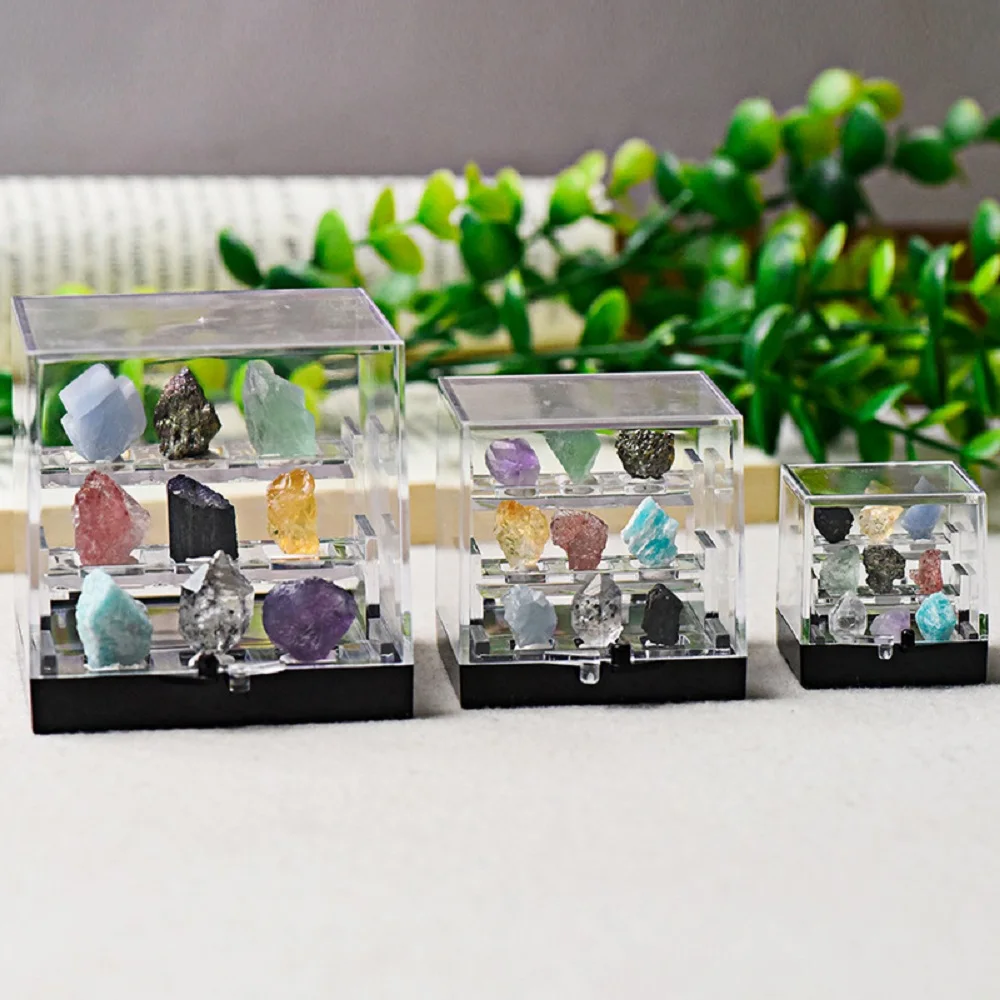 1pc Natural Specimen Box Of 9 Kinds Of Crystal Original Stone Minerals Collection Display Energy Box Office Decoration Gifts