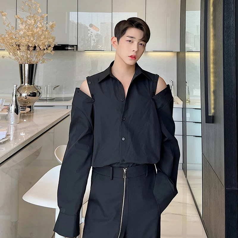 

Summer New Men's Long Sve irt oulder Bared Original Design ape Loose Fit Faionable Casual Wear All Seasons