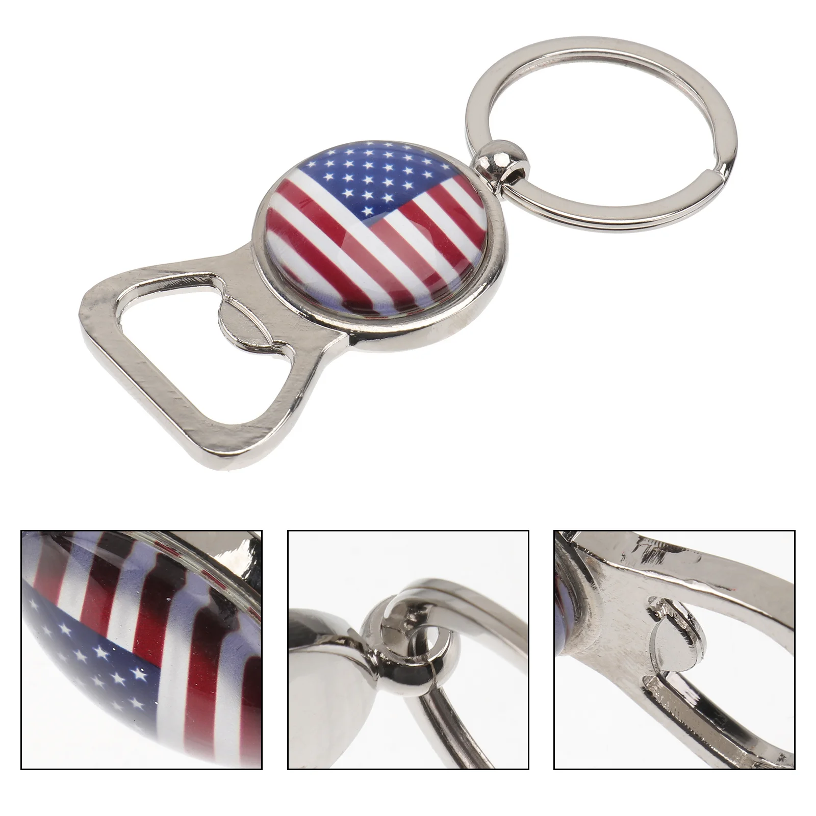 

Us Flag Bottle Opener Metal Keychain Patriotic Gift Premium Quality Car Key Bag Accessory Red White Blue Design