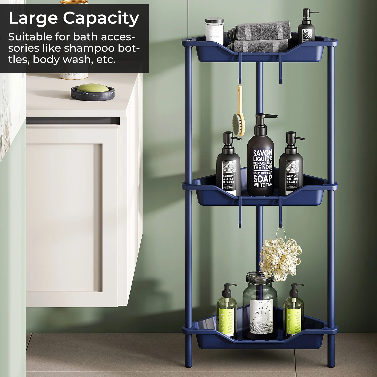 3 Layer Floor Standing Corner Shelf Metal Racks Bathroom Shampoo Storage Rack Plastic Shower Drain Basket Kitchen Organizer