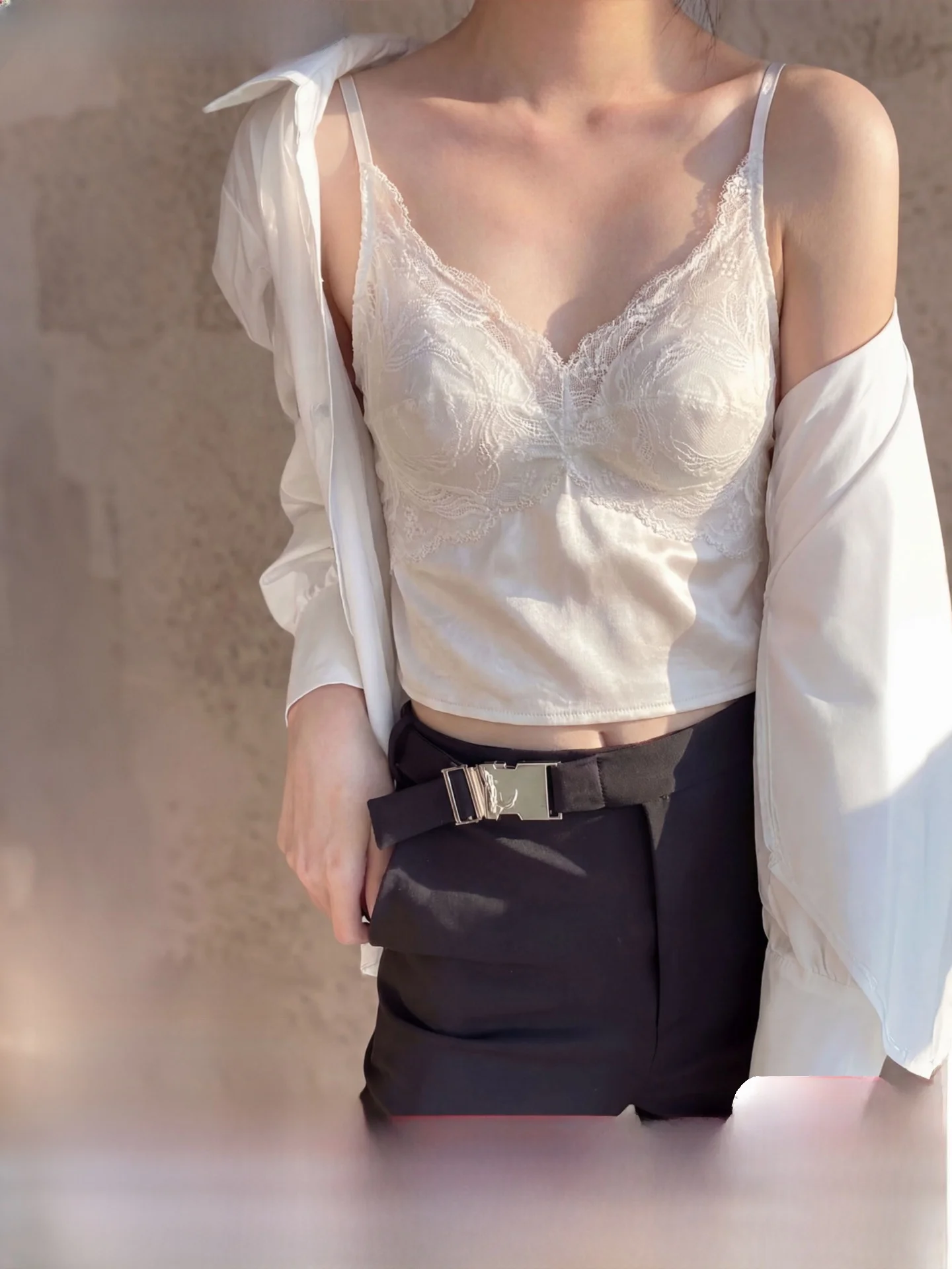 

Silk Lace Patchwork Bralette Summer Anti-Light Silk Deep V Strapless Tube Top Chest Pad Vest Women's Underwear