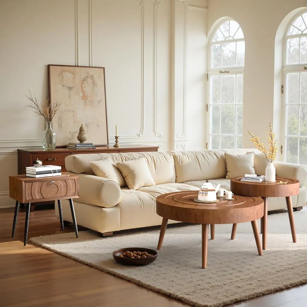 Mid Century Modern Nesting Coffee Tables with Sunburst Pattern for Living Room