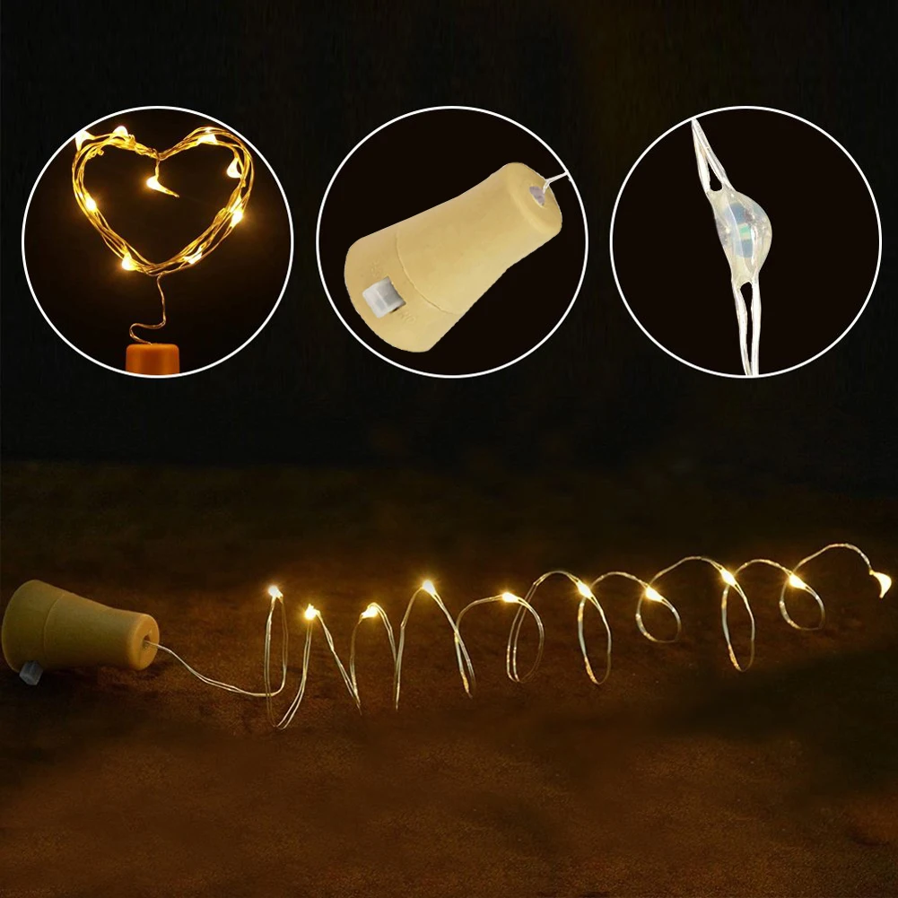 10pcs Solar Cork String Lights, 2m 20LED Silvery Wire String, Bottle Stopper Lights, Bottle Cork Lamp Strings, Multiple Colors