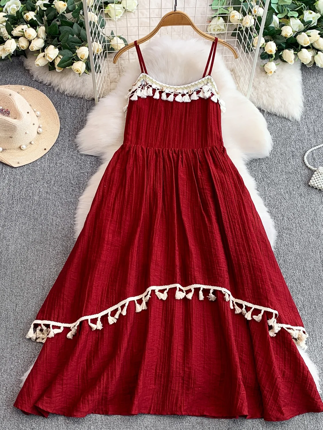 Vaion sle franjas de malha ter dr feminino outono plissado emagrecimento dupla camada saia longa linha a silhueta sem sve