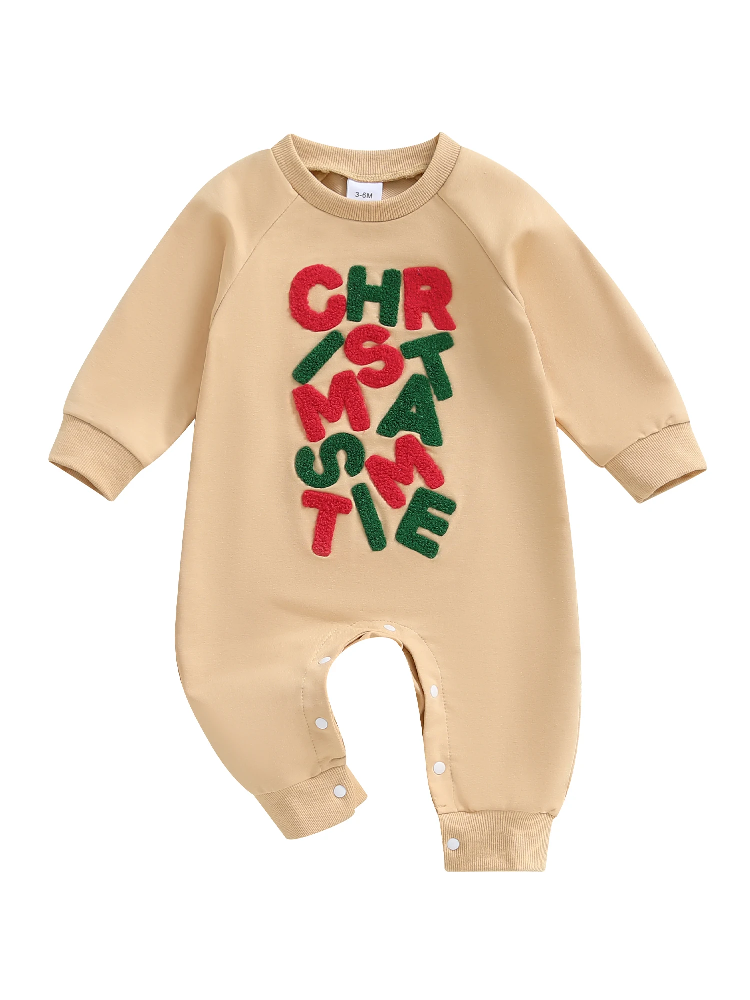 Детский праздничный комбинезон. Уютный комбинезон из смеси хлопка с длинными рукавами и круглым вырезом, праздничным вышитым дизайном и стилем без ног.