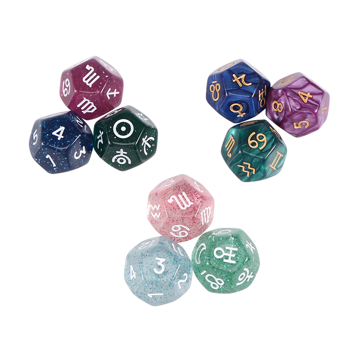 9Pcs Pearl 12-Sided Astrology Zodiac Signs Dice for Constellation Divination Toys Creative Multi Sided Dice Type A