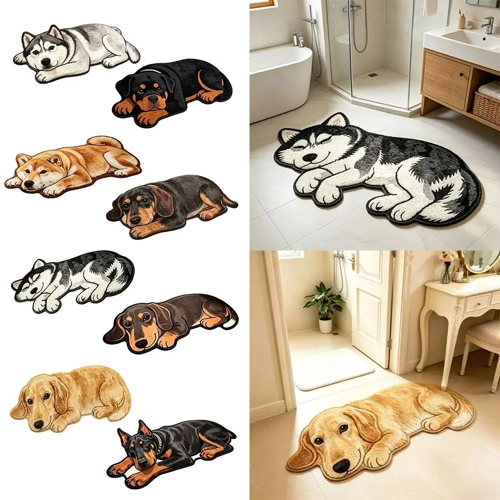 Fashion Non-Slip Dog-Shaped Rug Water Absorption Soft Floor Mat Washable Cartoon Animal Carpet Home Decoration