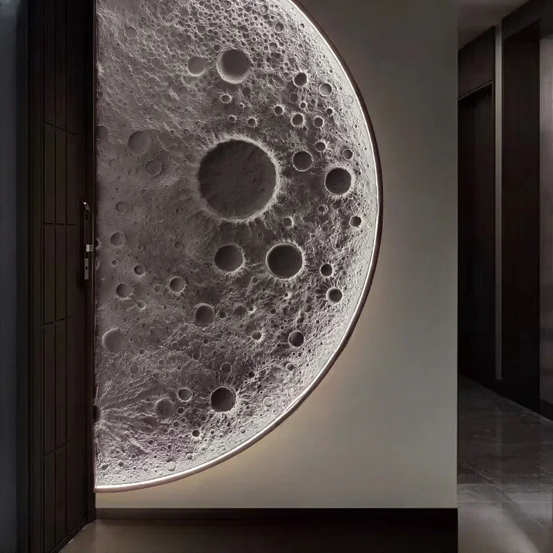 3D three- semi-circular entrance background wall moon wall lamp designer moon mural decoration living room wall hanging