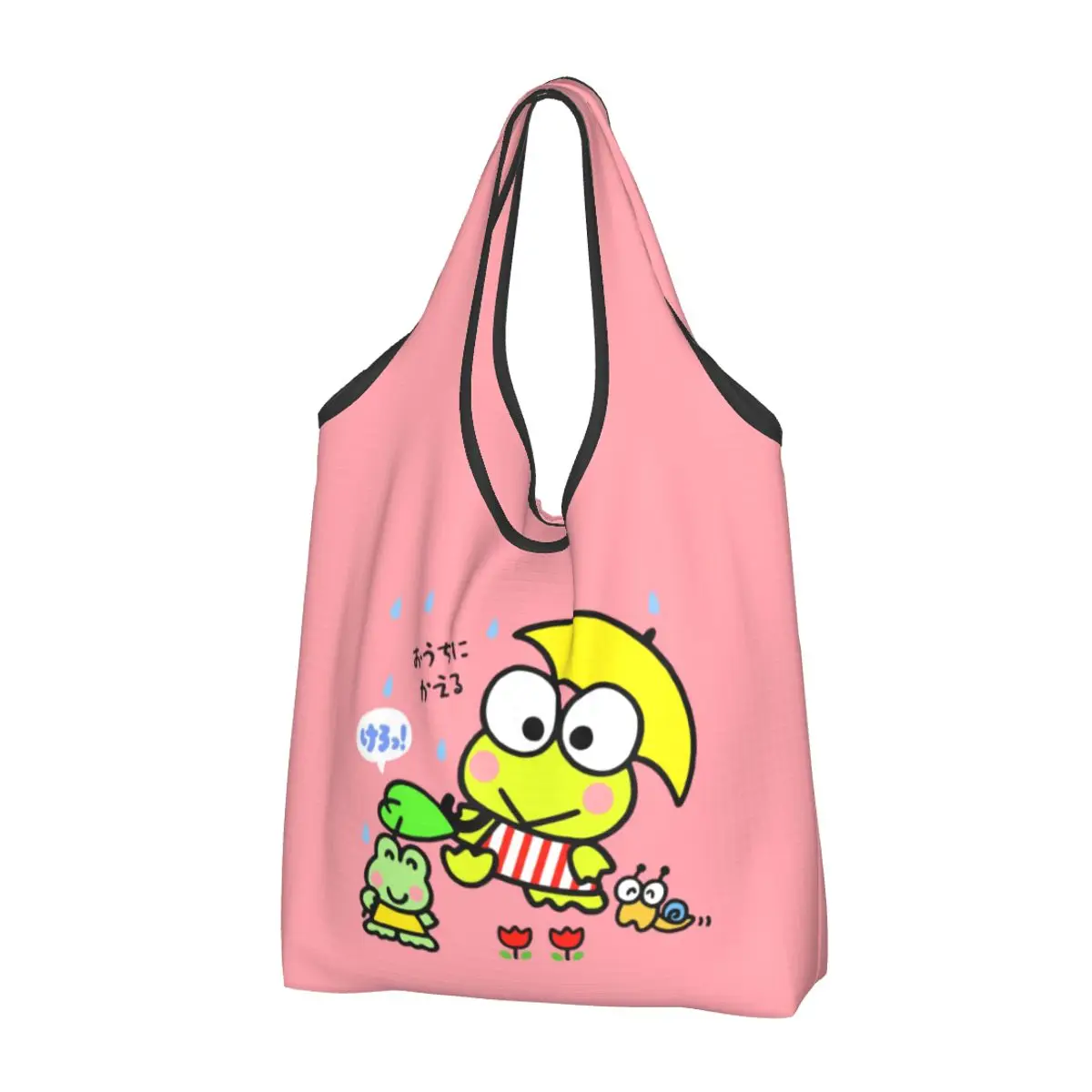 Custom Keroppi ร้านขายของชําถุงช้อปปิ้ง Kawaii Shopper Tote กระเป๋าขนาดใหญ่แบบพกพามังงะอะนิเมะกระเป๋าถือ