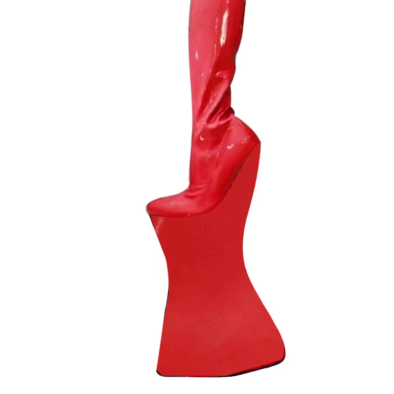 

DIZHUANG Sexy women's high heels boots. Red patent leather over knee high women's boots. About 40cm heel height Customized shoes