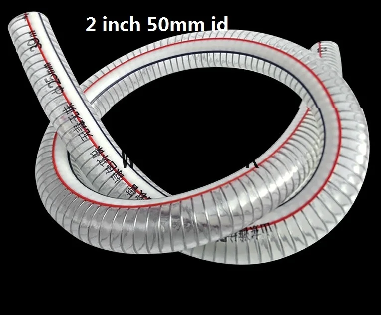 WESTCREEK 2 Inch 50mm Id Transparent PVC Steel Wire Tube Oil Delivery Pipe Vacuum Rubber Tube Wired Hose Wire Braided Tubing