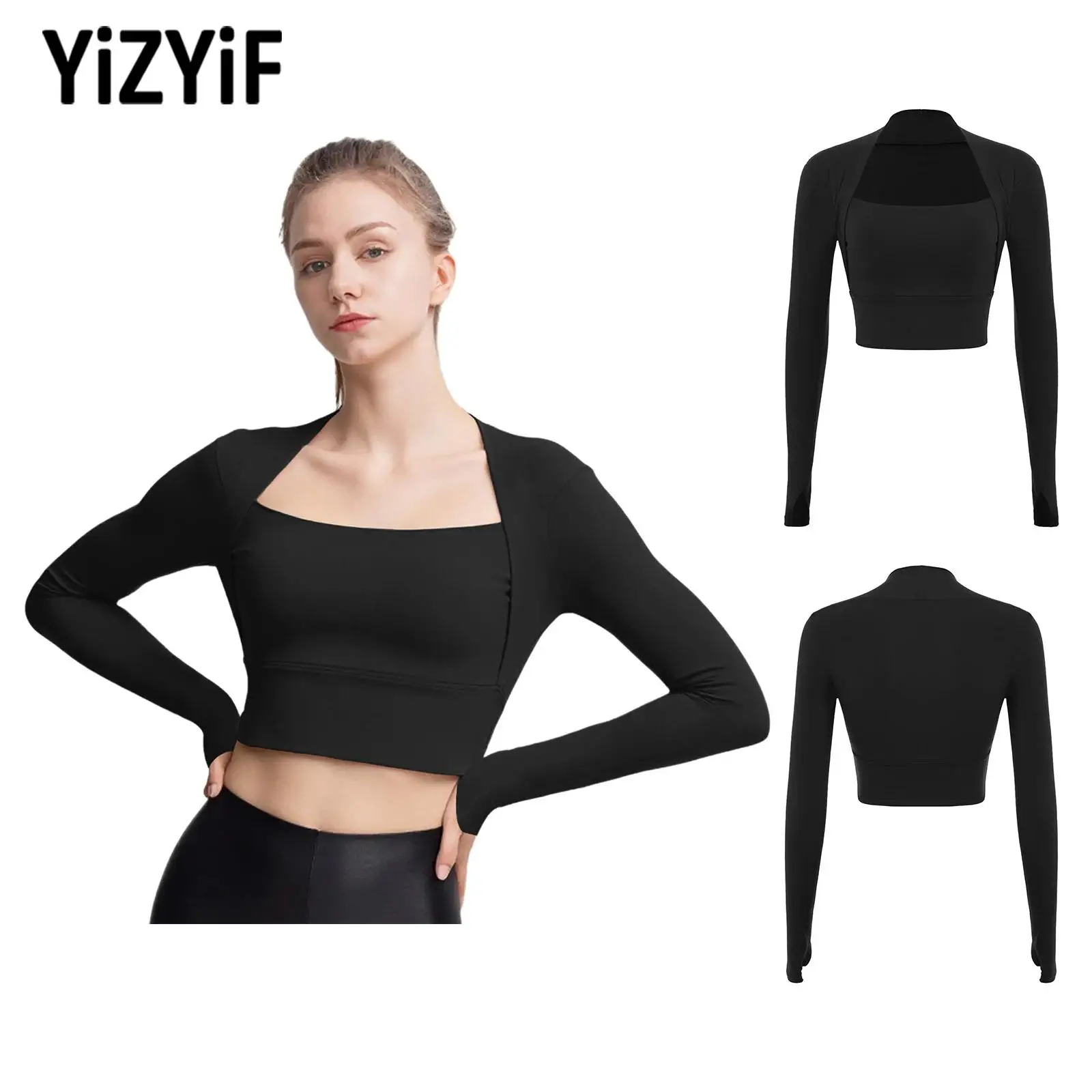 

Женский влагоотводящий топ для занятий йогой и тренажерным залом, спортивная рубашка для пилатеса, спортивная новая одежда, укороченный топ со съемными нагрудниками и длинными рукавами