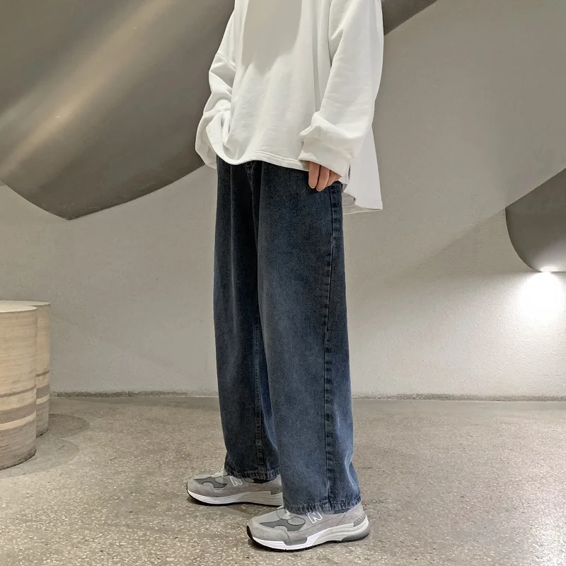 

2023 Spring and Autumn Men's Straight Hip Hop Jeans Streetwear Loose Casual Wide Leg Pants Male Brand Denim Trousers D131