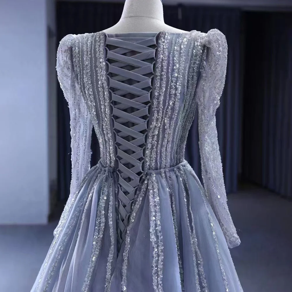 Robe de soirée à col en V, manches longues, dos lacé, paillettes, coupe fourreau, personnalisable avec traîne amovible pour femmes