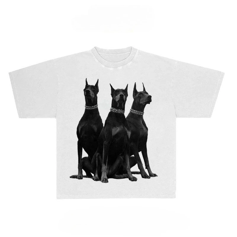 Camiseta creativa de algodón puro con estampado de Dobermann para hombres y mujeres con el mismo cuello redondo Camiseta de algodón de manga corta ropa divertida