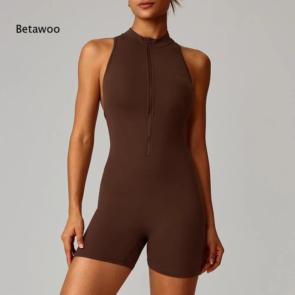 

Women's Half Zip Mock Neck Sleeveless High Stretch Tummy Control Unitard